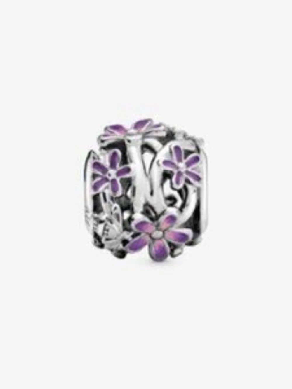 Pandora Silver Floral Charm with Purple Enamel Flowers
